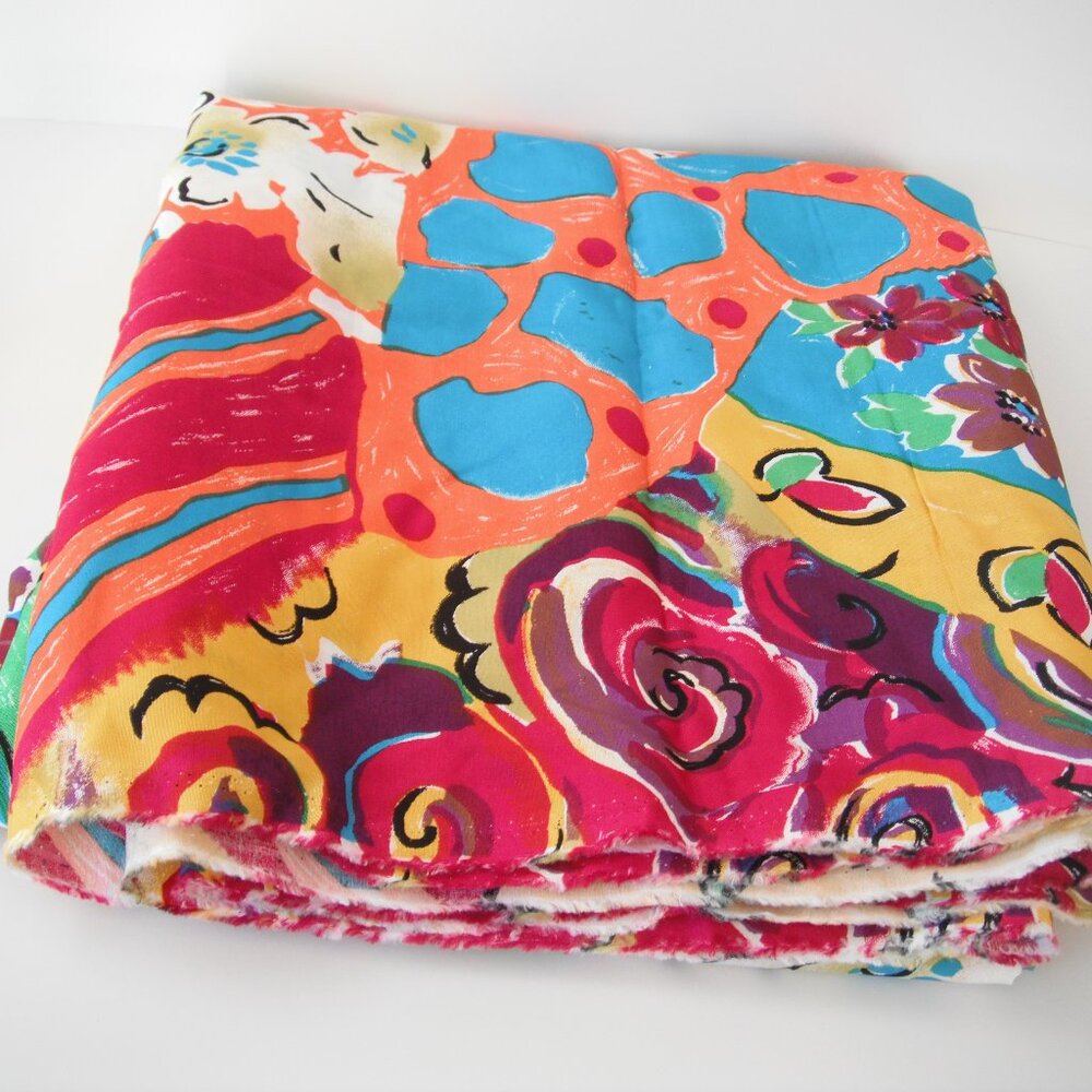 4 Yards Fabric Viscose/Rayon Multicolor Floral Width-43"